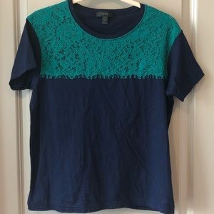 Like new! J. Crew navy and green lace tee